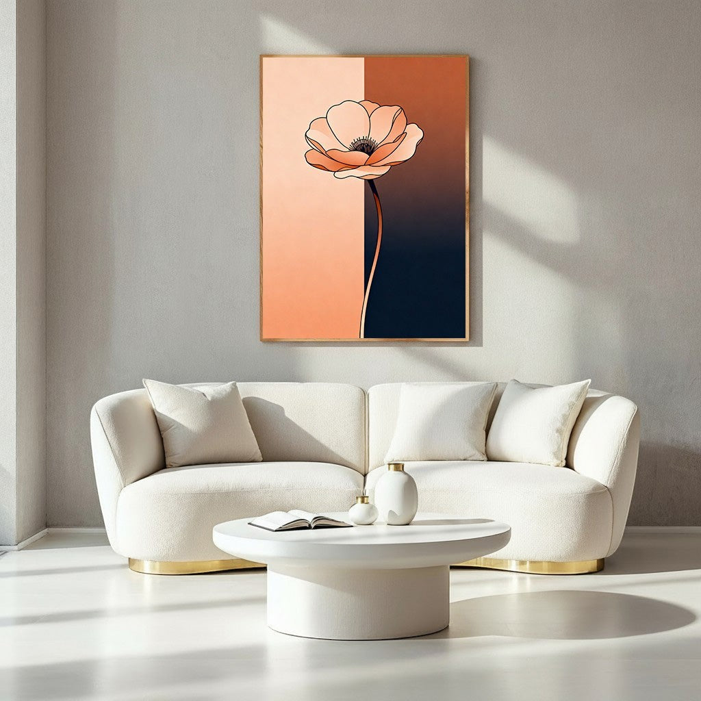 Wadi Home minimalist peach poppy illustration on gradient background wall art.