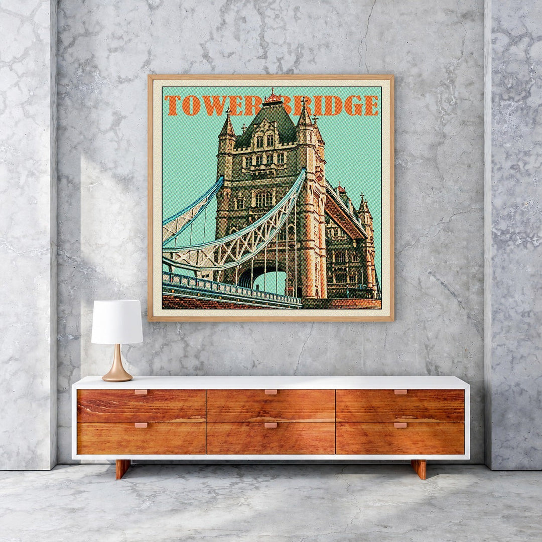 Wadi Home vintage Tower Bridge poster with retro design and vibrant colors, framed art for home decor.