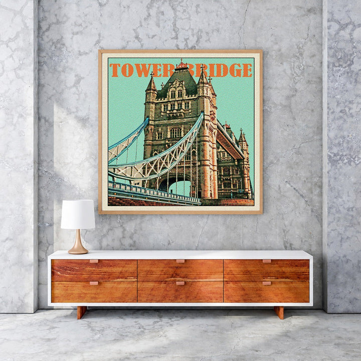 Wadi Home vintage Tower Bridge poster with retro design and vibrant colors, framed art for home decor.
