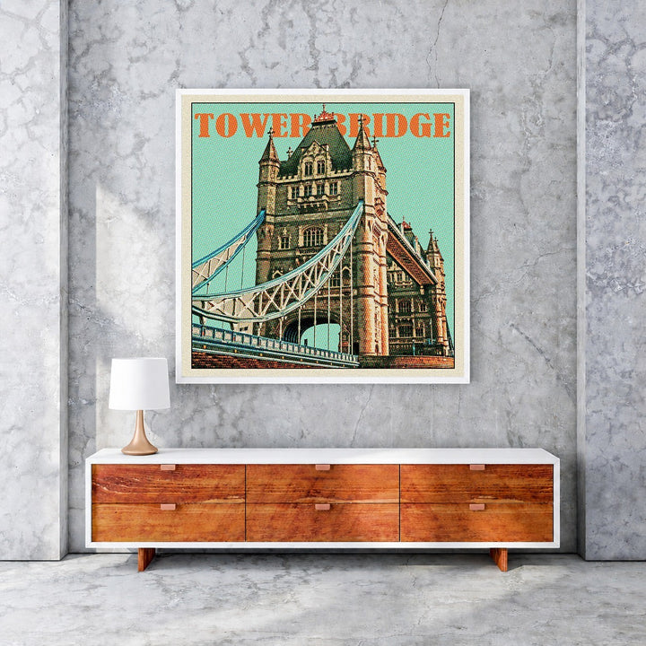 Wadi Home vintage Tower Bridge poster with retro design and vibrant colors, framed art for home decor.