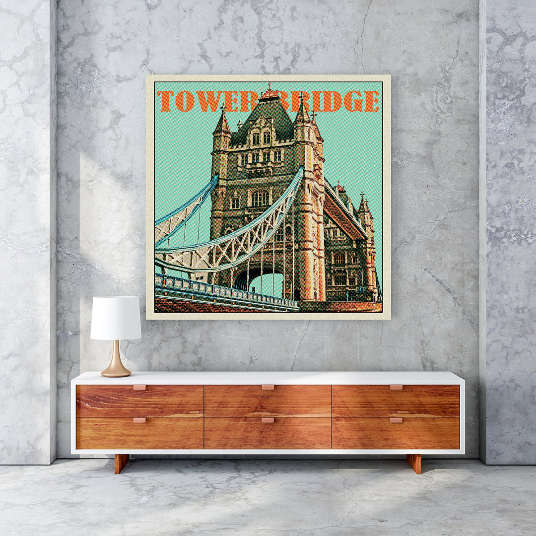 Wadi Home vintage Tower Bridge poster with retro design and vibrant colors, featuring the iconic London landmark.