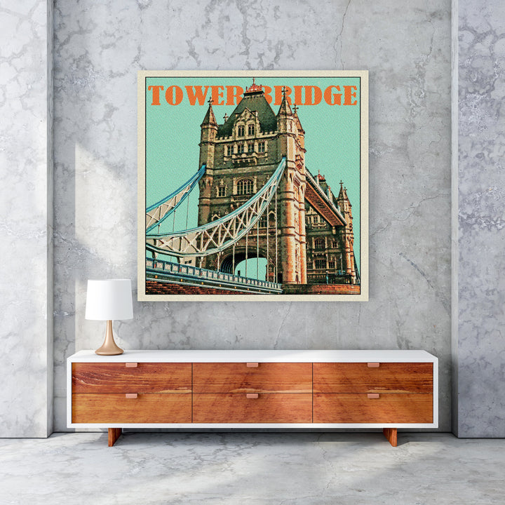 Wadi Home vintage Tower Bridge poster with retro design and vibrant colors, featuring the iconic London landmark.