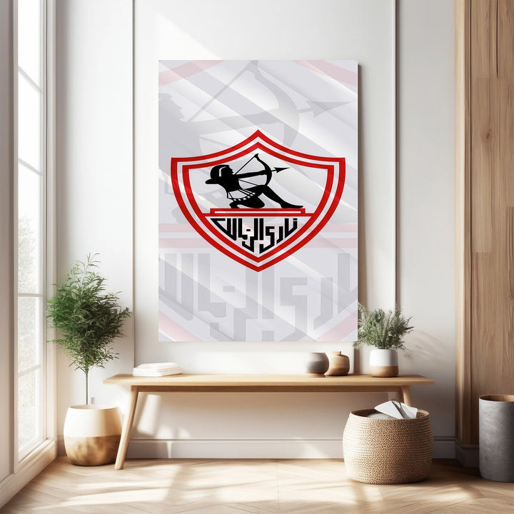 Wadi Home Zamalek Sports Team emblem wall art featuring a red and black shield with an archer graphic. Perfect for fan dens.