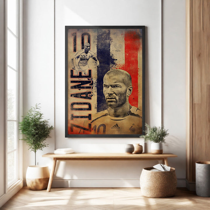 Wadi Home vintage Zinedine Zidane football poster with French flag colours and distressed design.
