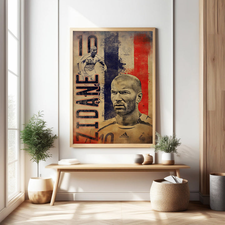 Wadi Home vintage Zinedine Zidane football poster with French flag colours and distressed design.